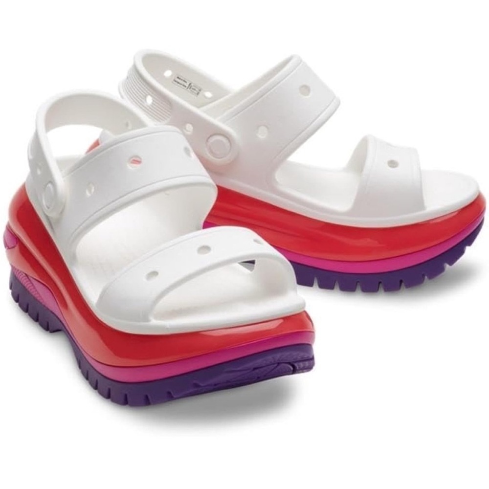Crocs Mega Crush Sandal Clogs Womens‎ Platform White Pink Purple Sandals Size 6